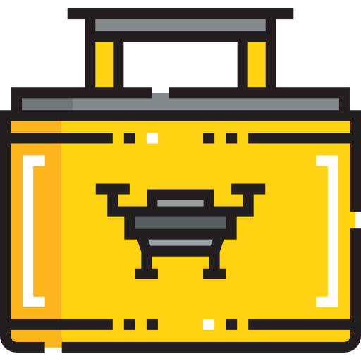 a pixelated yellow container with a handle - there is a cool picture of a robot on the front of the container