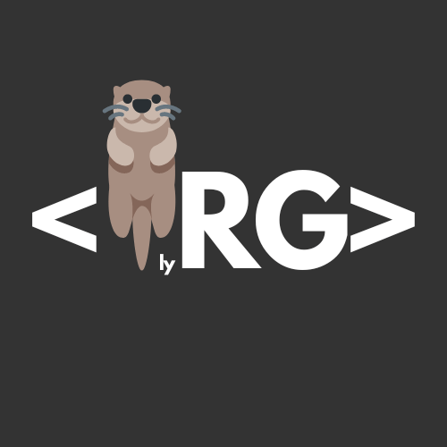 a logo for otterly ridiculous games that features a vertical otter looking cute and preceeding the letters R and G